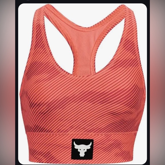 Under Armour Tangerine orange Project Rock Heat Gear Striped Sports Bra Sz L new - Picture 7 of 8